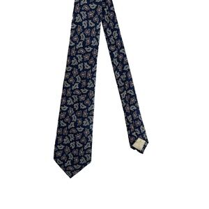 PACO RABANNE PARIS SILK TIE PAISLEY NAVY BLUE MADE IN ITALY DESIGNER